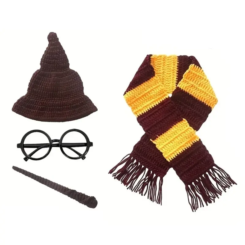 Miniatura: Baby Newborn Photography Prop Set 4-Piece Knitted Wizard Costume