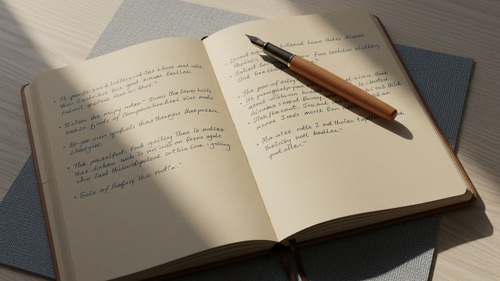 Close-up view of a therapist’s notebook with therapy notes and a pen