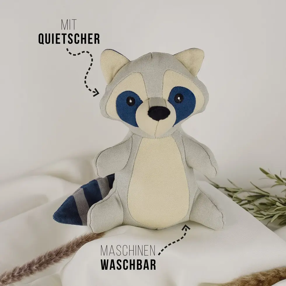 Beschreibung des Hundespielzeugs Wally Waschbär