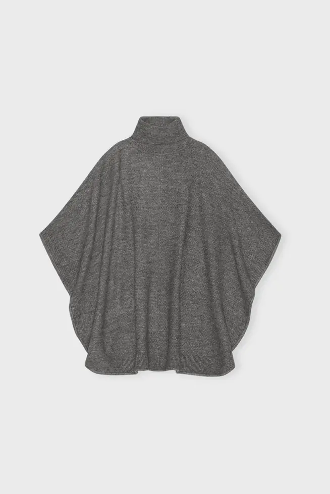 Strick Poncho Grau von vorne