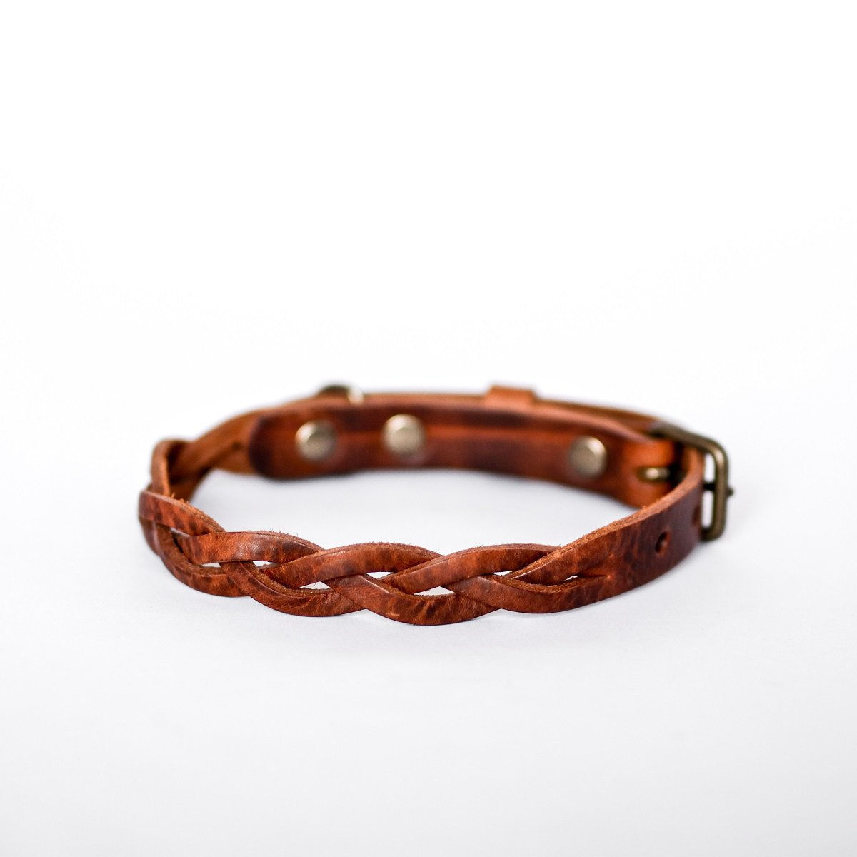 RĂŒckseite des Lederhalsbands mit Altmessing beschlĂ€gen