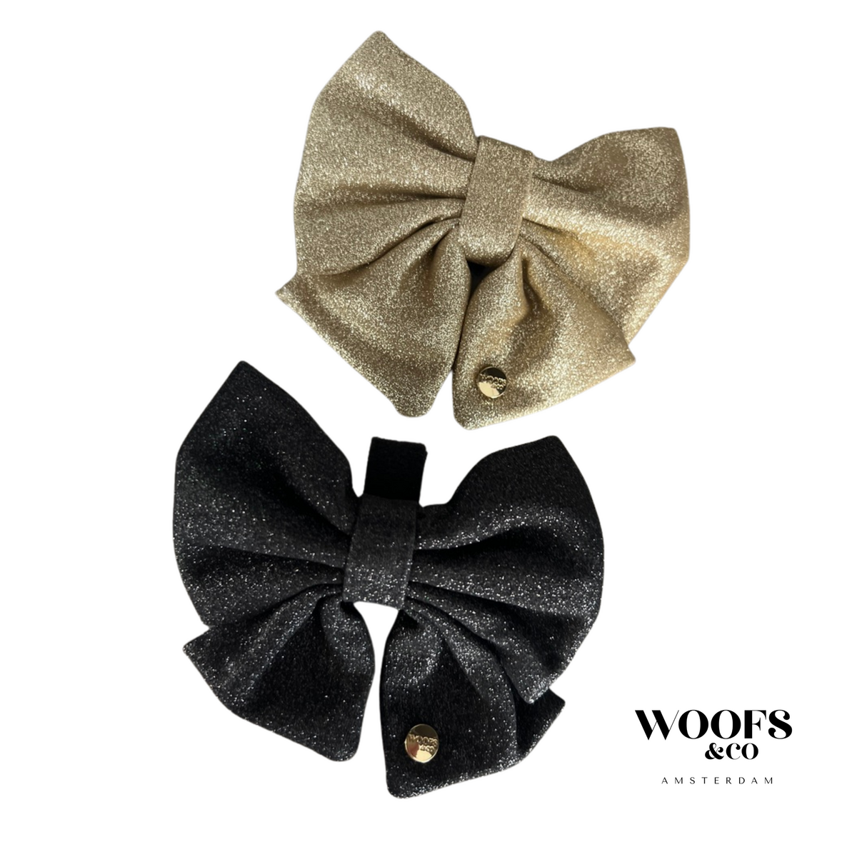 Zwei XXL Hundeschleifen in Schwarz & Gold