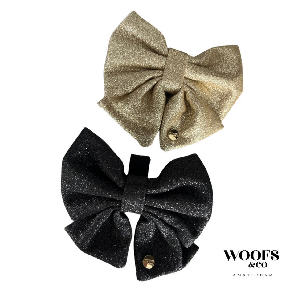 Zwei XXL Hundeschleifen in Schwarz & Gold