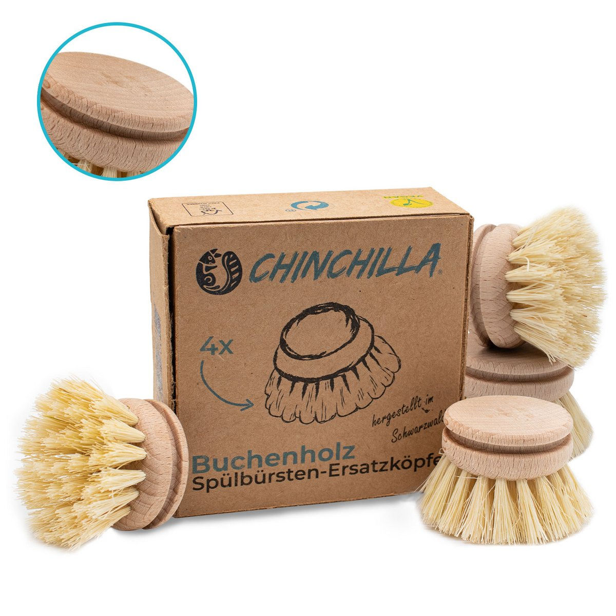 Buchenholz Spülbürsten-Ersatzköpfe