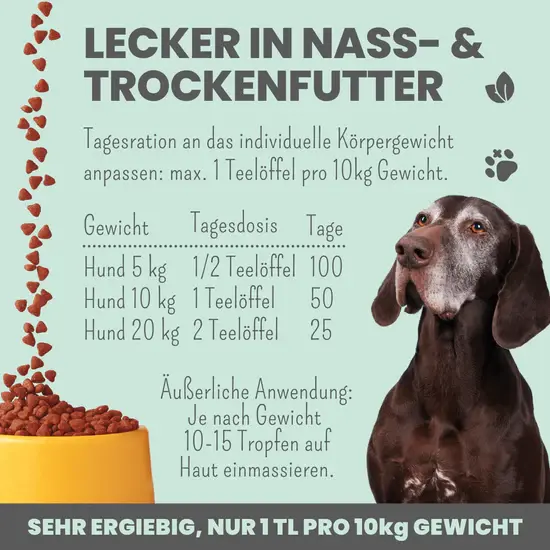 Anwendung des Premium Schwarzkümmelöls für Hunde von Noms+