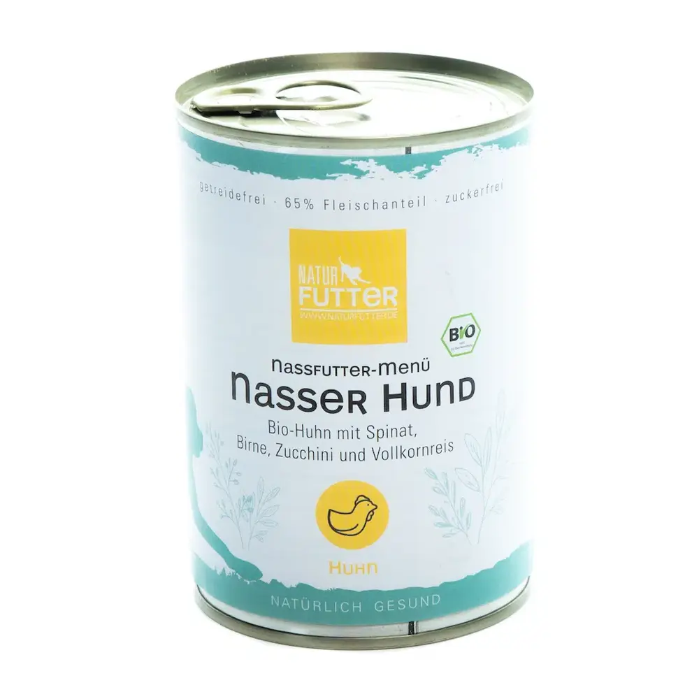 Hundefutterdose 400g Naturfutter Nasser Hund mit Bio Huhn