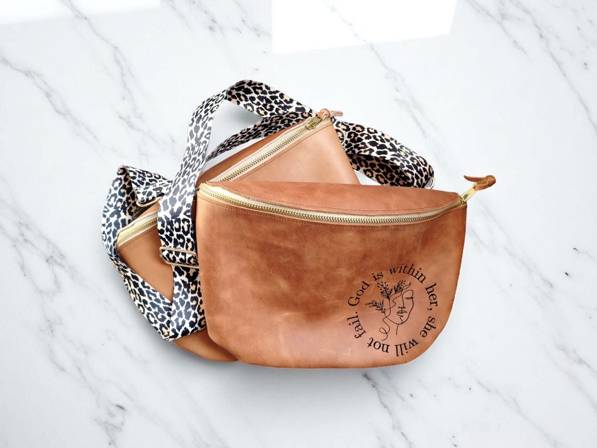 God is within Her Leather MoonBag