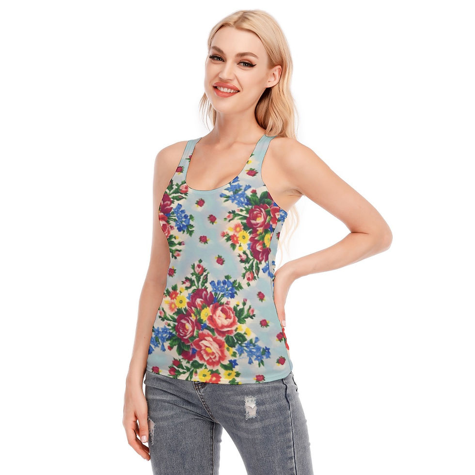 Thumbnail: KOKUMS BLUE FLORAL |:| Racer Tank | 190GSM Cotton