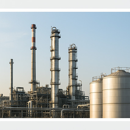 otografía de un complejo industrial moderno, representando la visión empresarial y el liderazgo en soluciones energéticas de Julio César Campos Martínez en México.