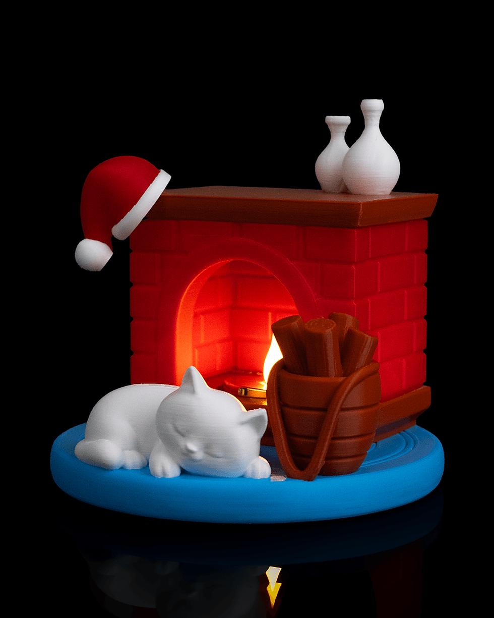 Miniatura: Gatinho na Lareira de Natal
