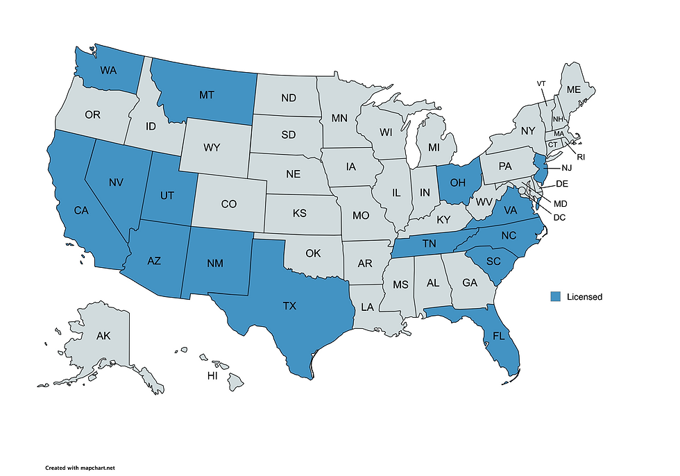 Map of States Demarest Insurance is licensed in 