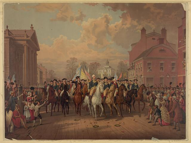 “Evacuation day” and Washington’s triumphal entry in New York City, Nov. 25th, 1783. There are no known portraits of Hercules Mulligan.