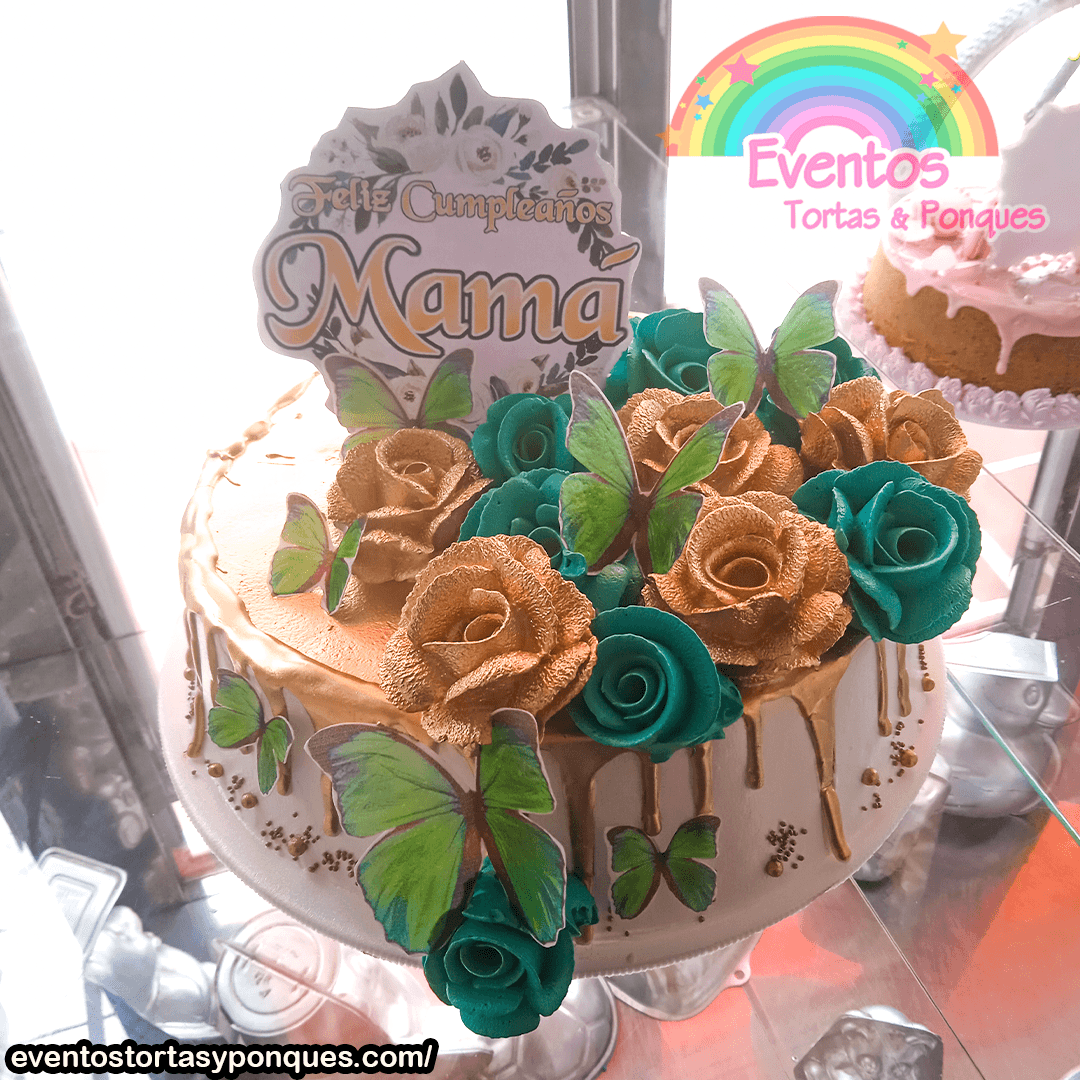Torta De Cumpleaños Para Mujer Flores Verdes