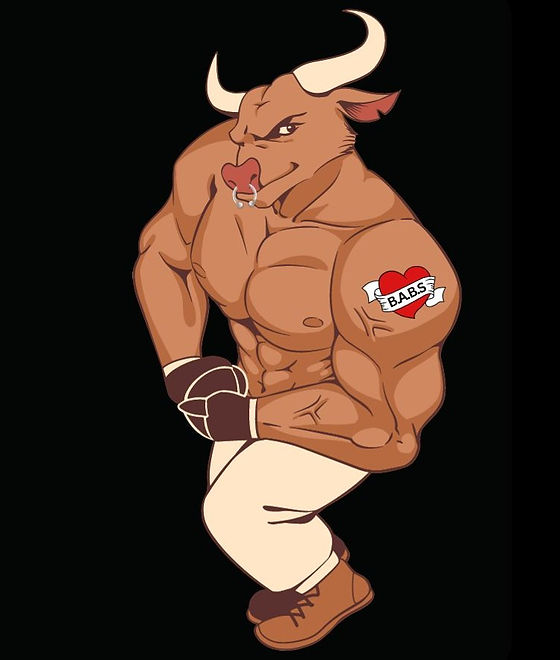 BABS A Go-Go Burgers Bull logo standing
