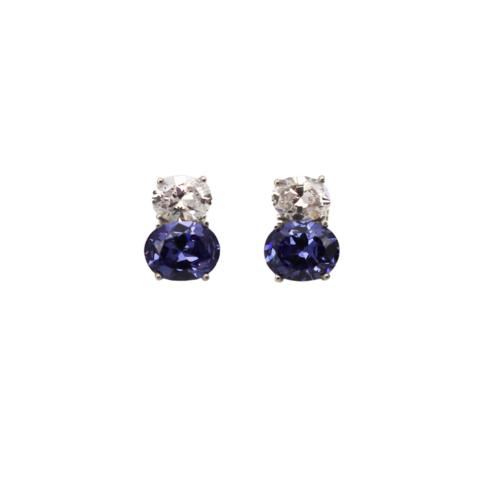 Cubic Zirconia Oval Earrings - Purple & White