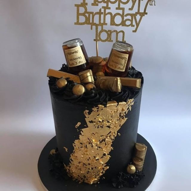 Black And Gold Leaf Buttercream Cake