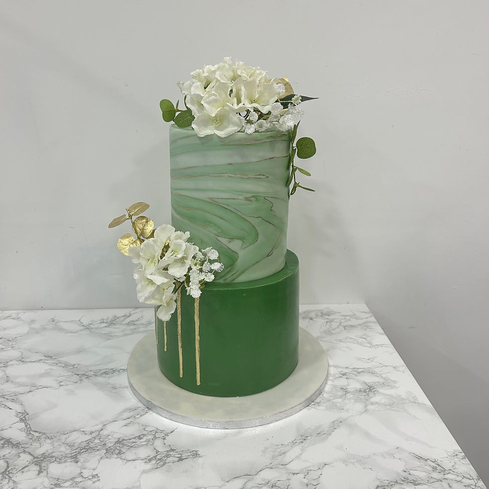 2 Tier Green Marble Flowers Cake