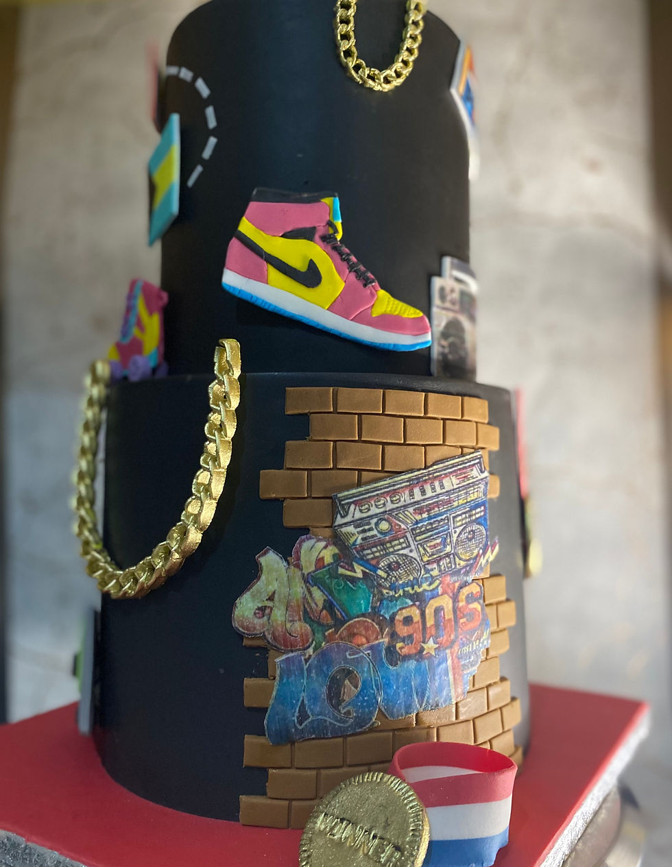 90's Baby Themed 2 Tier Birthday Cake