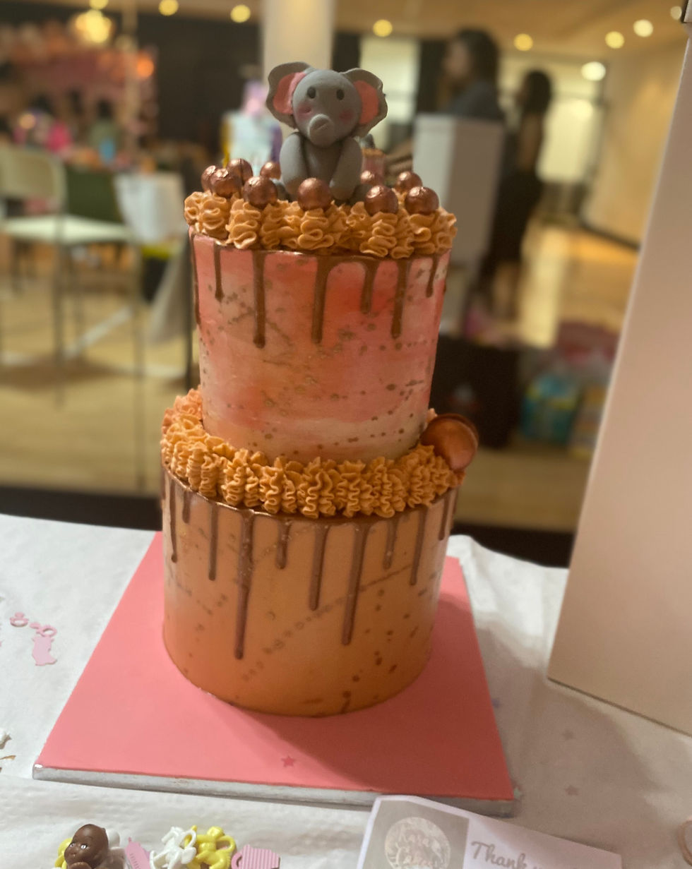 Peach Pink Gold Baby Shower Cake