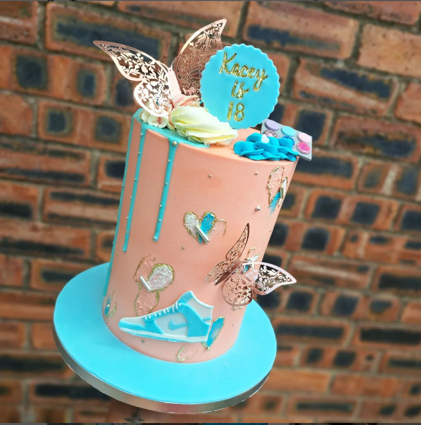 Pink and Blue Makeup Dunk Half Drip Cake