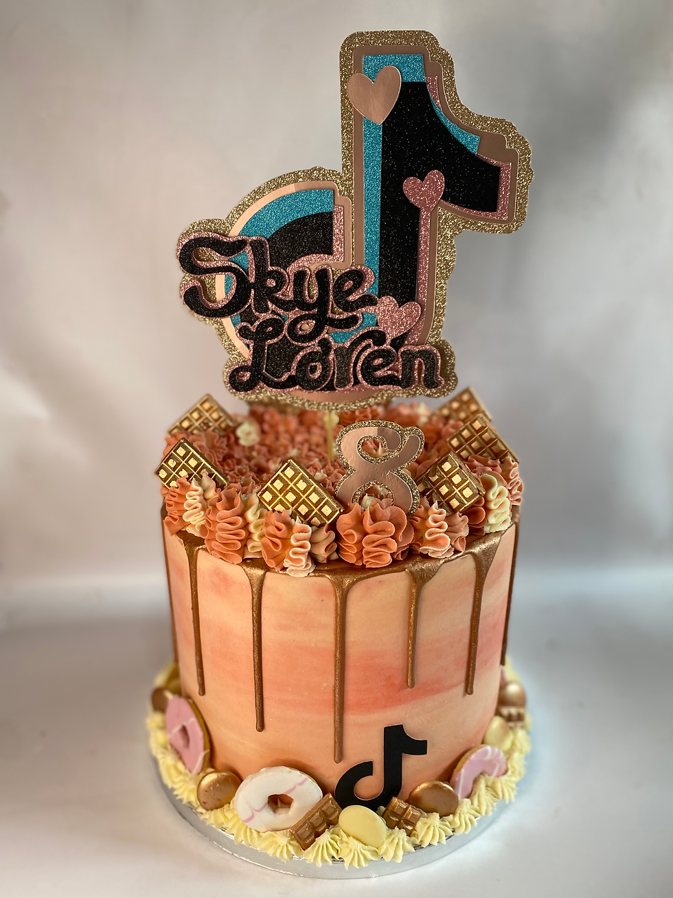 Pink and Rose Gold Tik Tok Cake