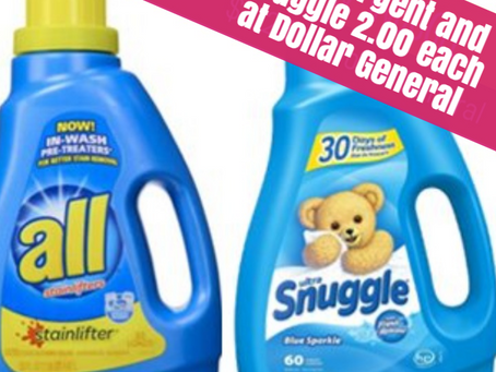 All Detergent and Snuggle 2.00 each at Dollar General Beginning 2/23
