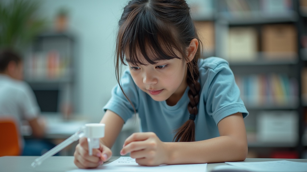 Eye-level view of a student engaging in a hands-on learning experience