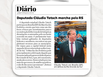 Matéria no Jornal do Povo ressalta a ida para Brasília na Marcha dos Prefeitos pela reconstrução do RS.