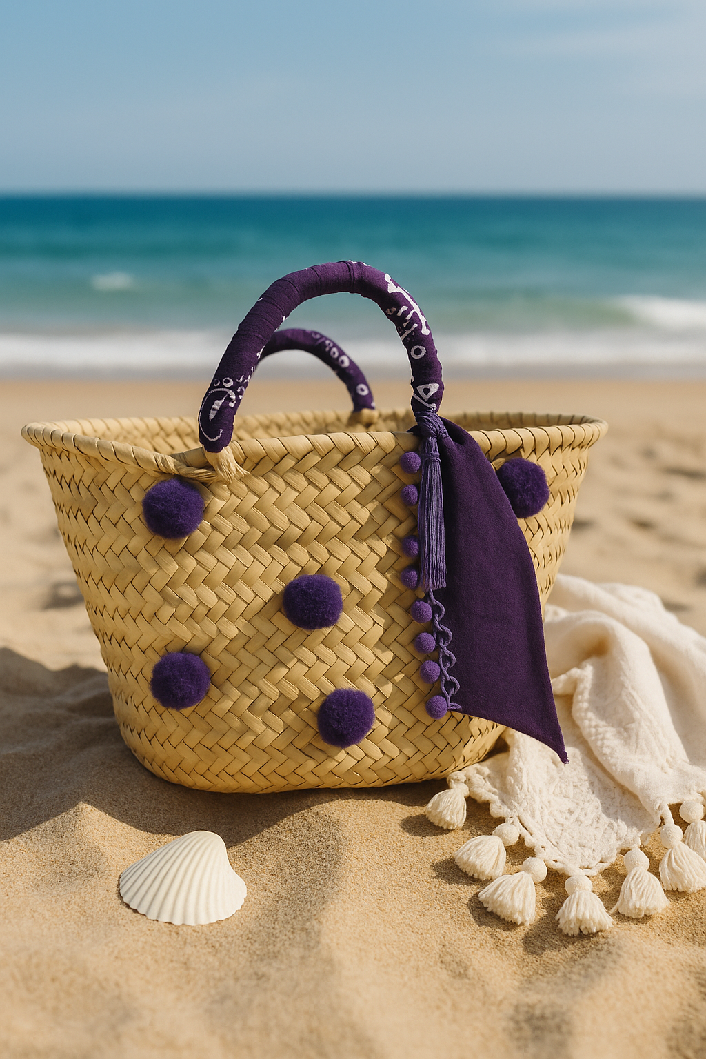 PETIT PANIER POMPONS VIOLETS *