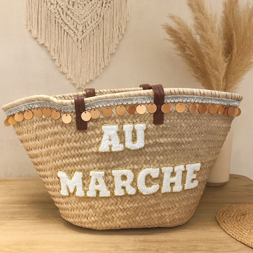 PANIER "AU MARCHE" BLANC/DORE *