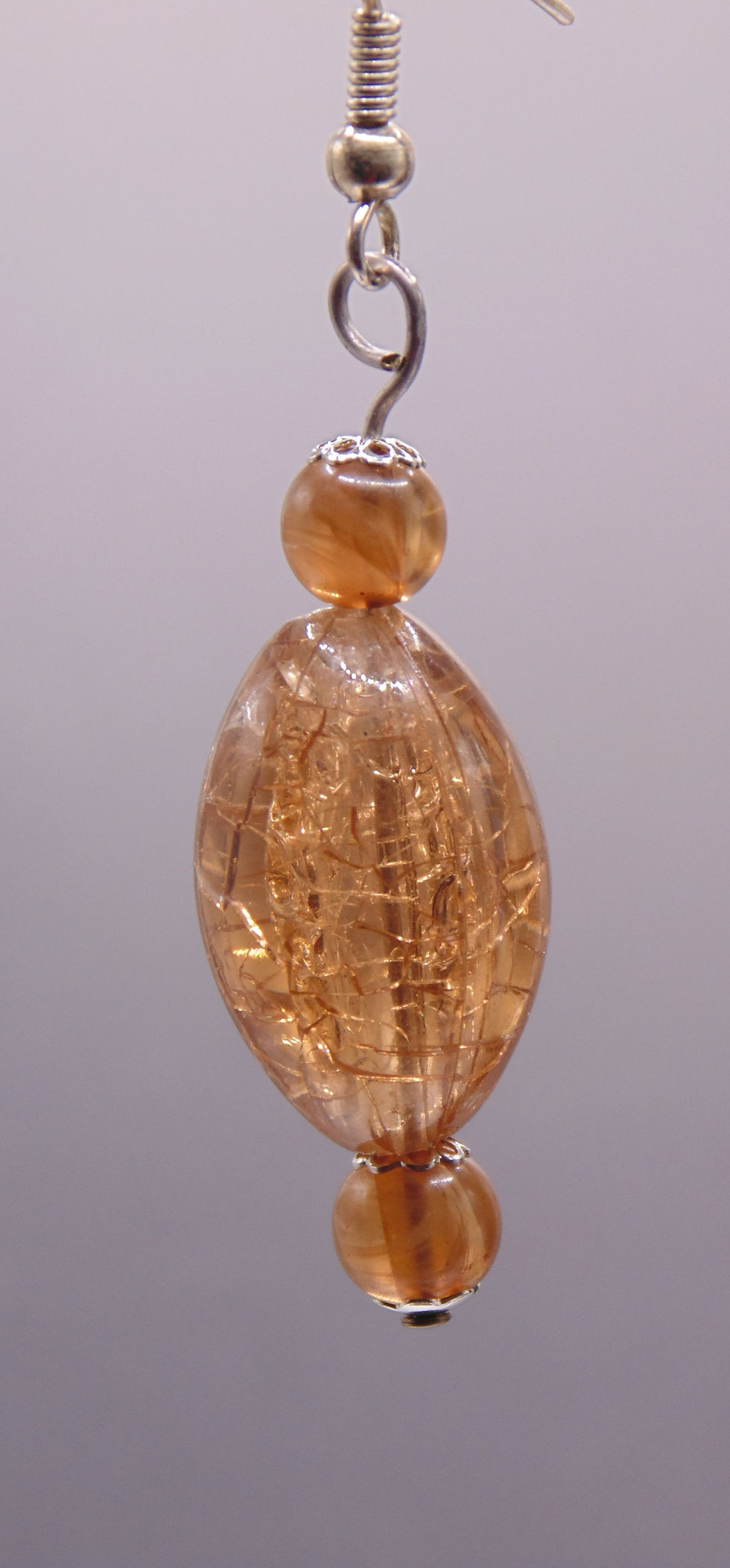 Thumbnail: Amber glass bead earrings with silver accents