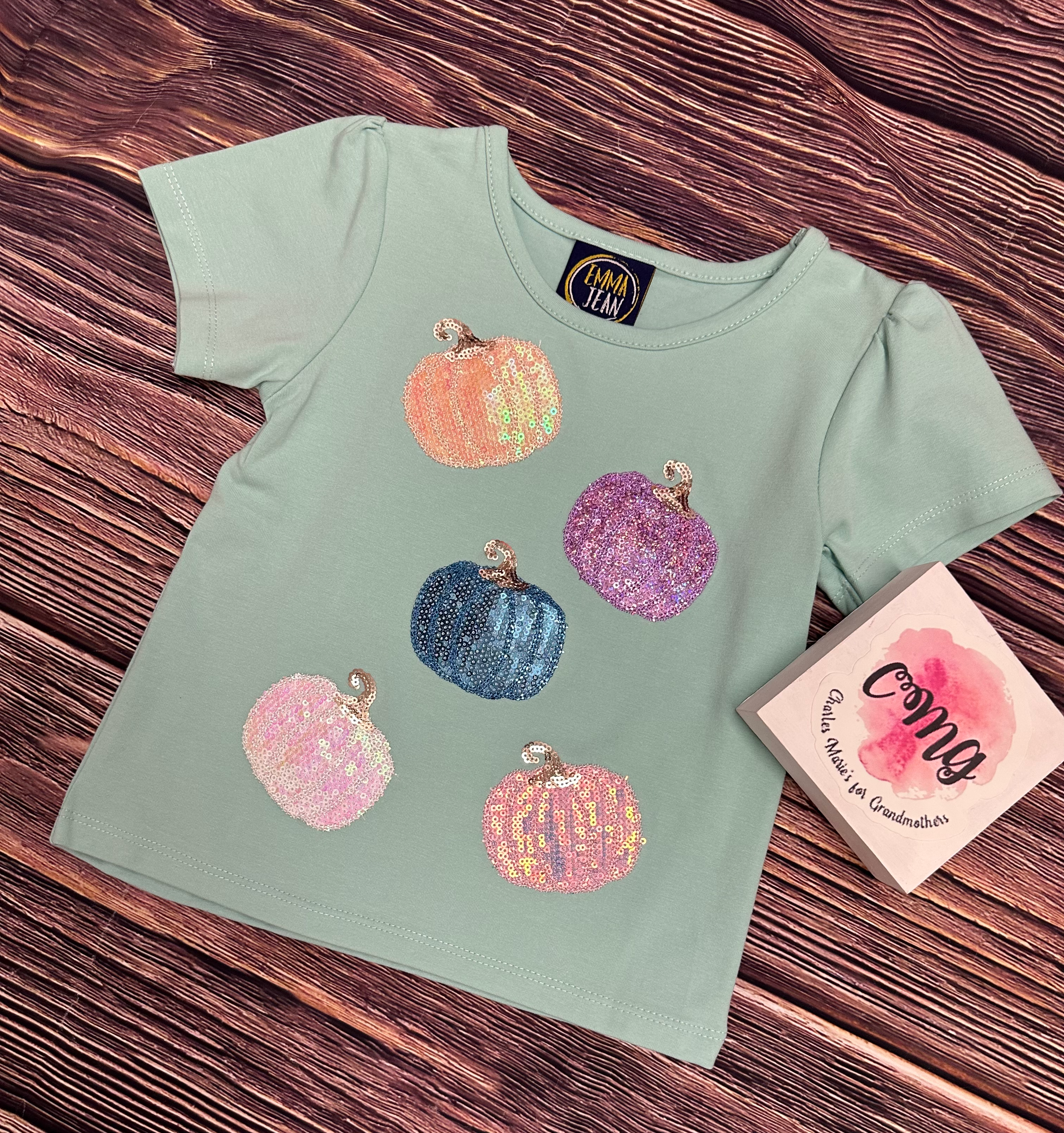 Emma Jean Aqua Sequin Pumpkin Tee