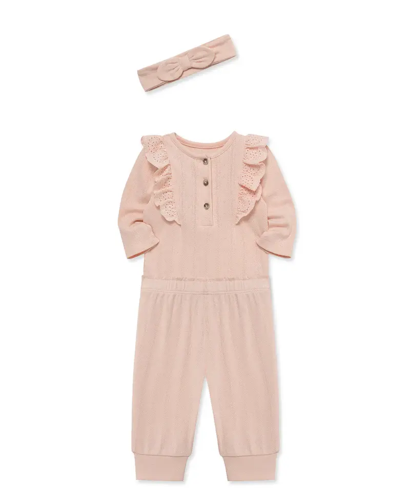 Miniatura: Little Me Pink Eyelet Onesie and Legging with matching headband for baby