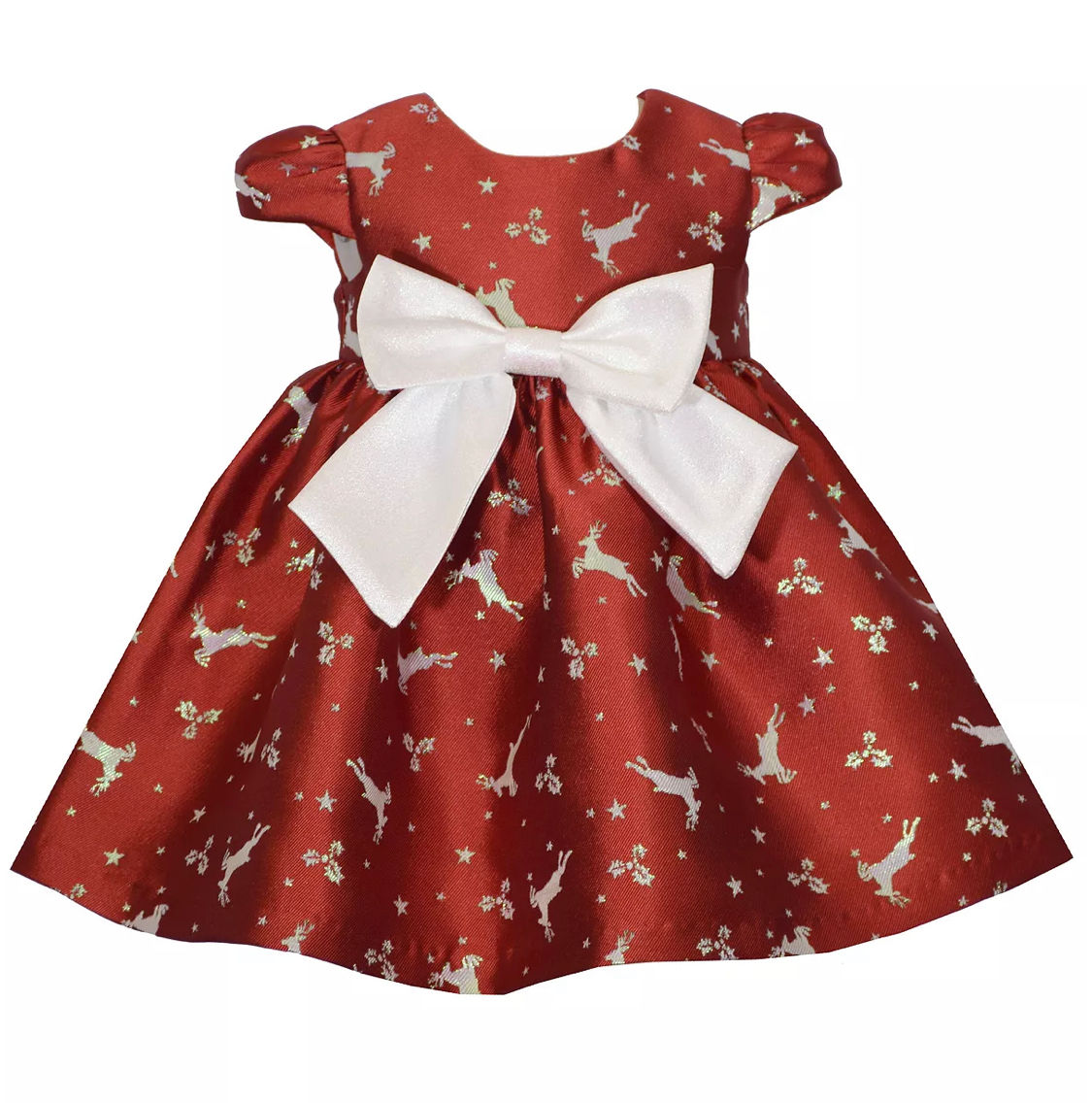 Bonnie Jean Short Sleeve Reindeer Jacquard Party Dress