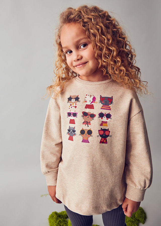 Thumbnail: Mayoral Oatmeal Tunic and Legging Set With Kitties