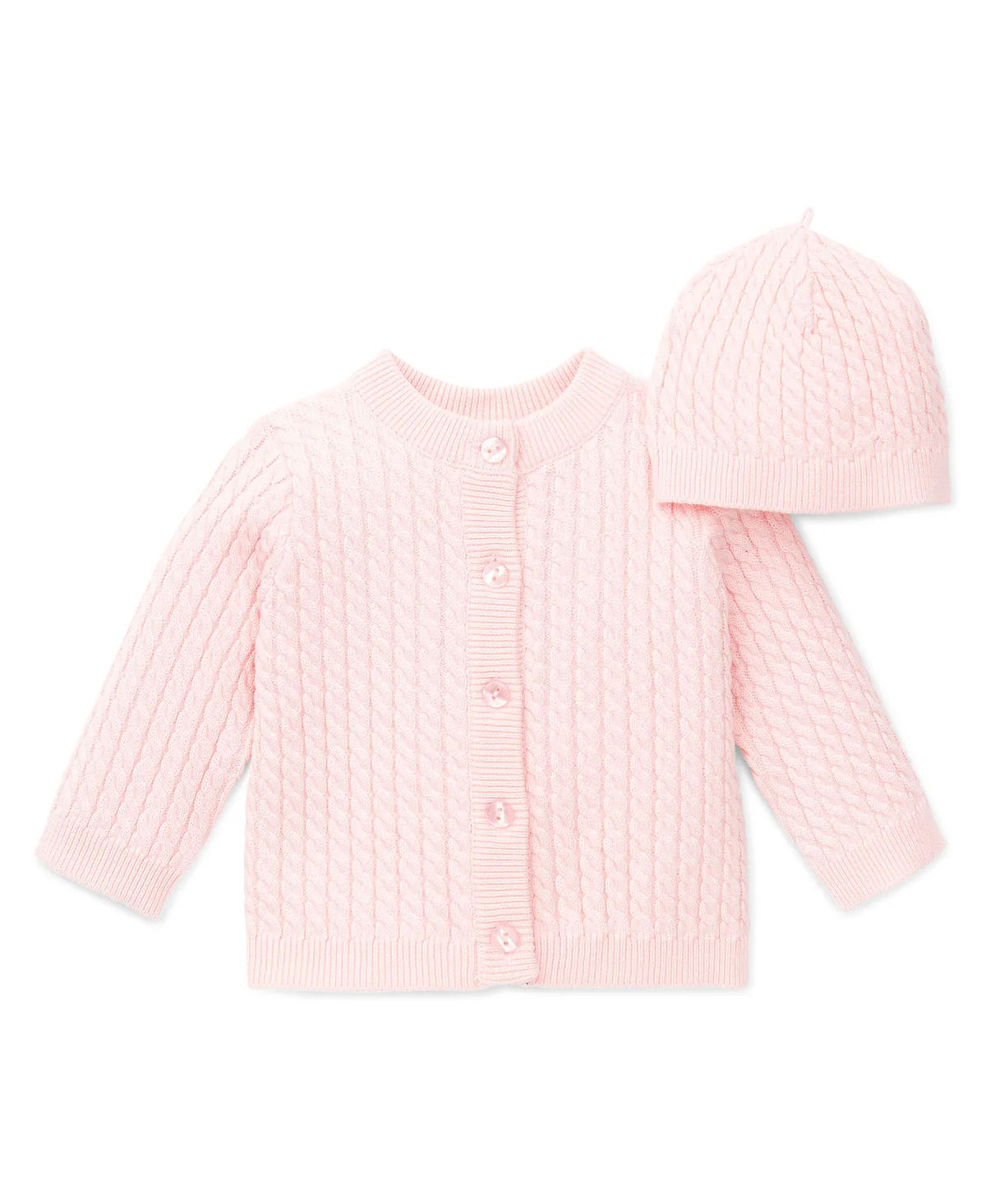 Little Me Cable Knit Sweater and Hat by in Pink or Blue