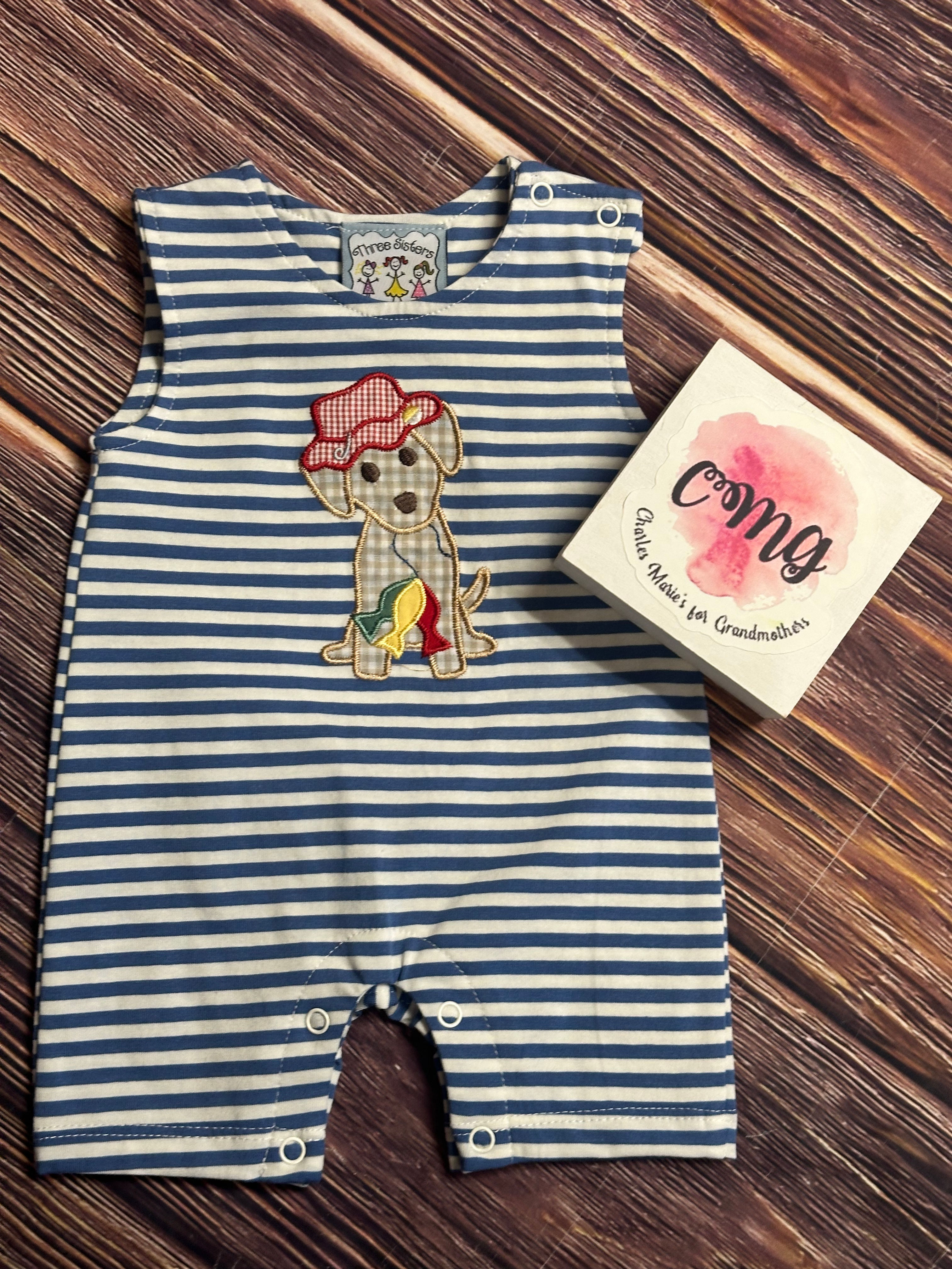 Three Sisters Fishing Dog Overall Sunsuit 