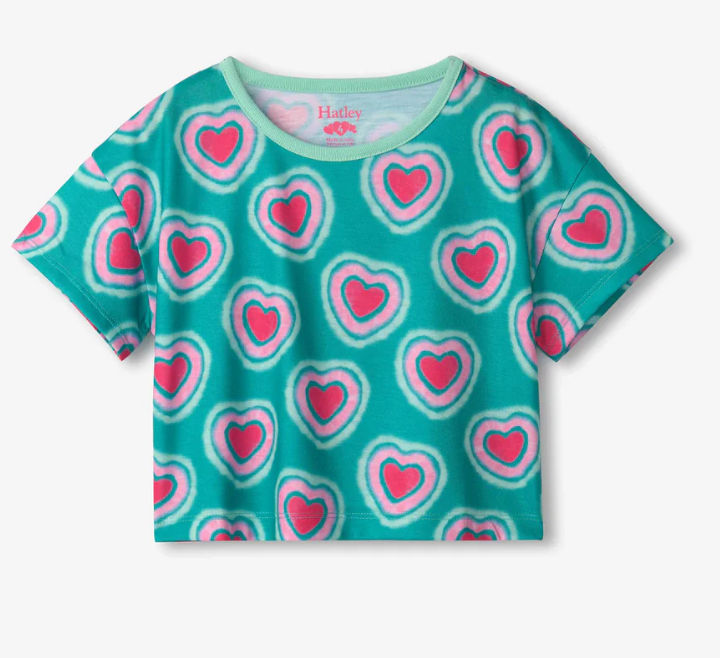 Thumbnail: Hatley Girls Glowing Hearts Tee And Shorts Pajama Set
