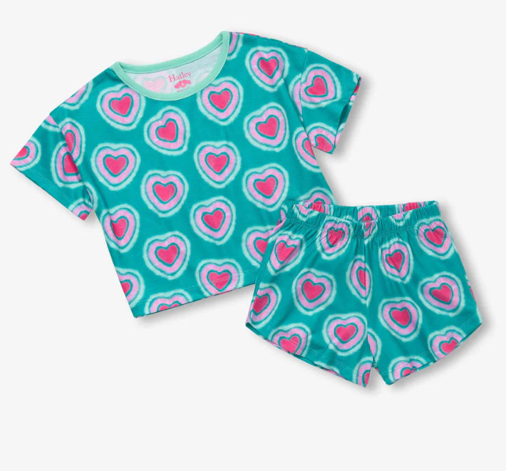 Hatley Girls Glowing Hearts Tee And Shorts Pajama Set