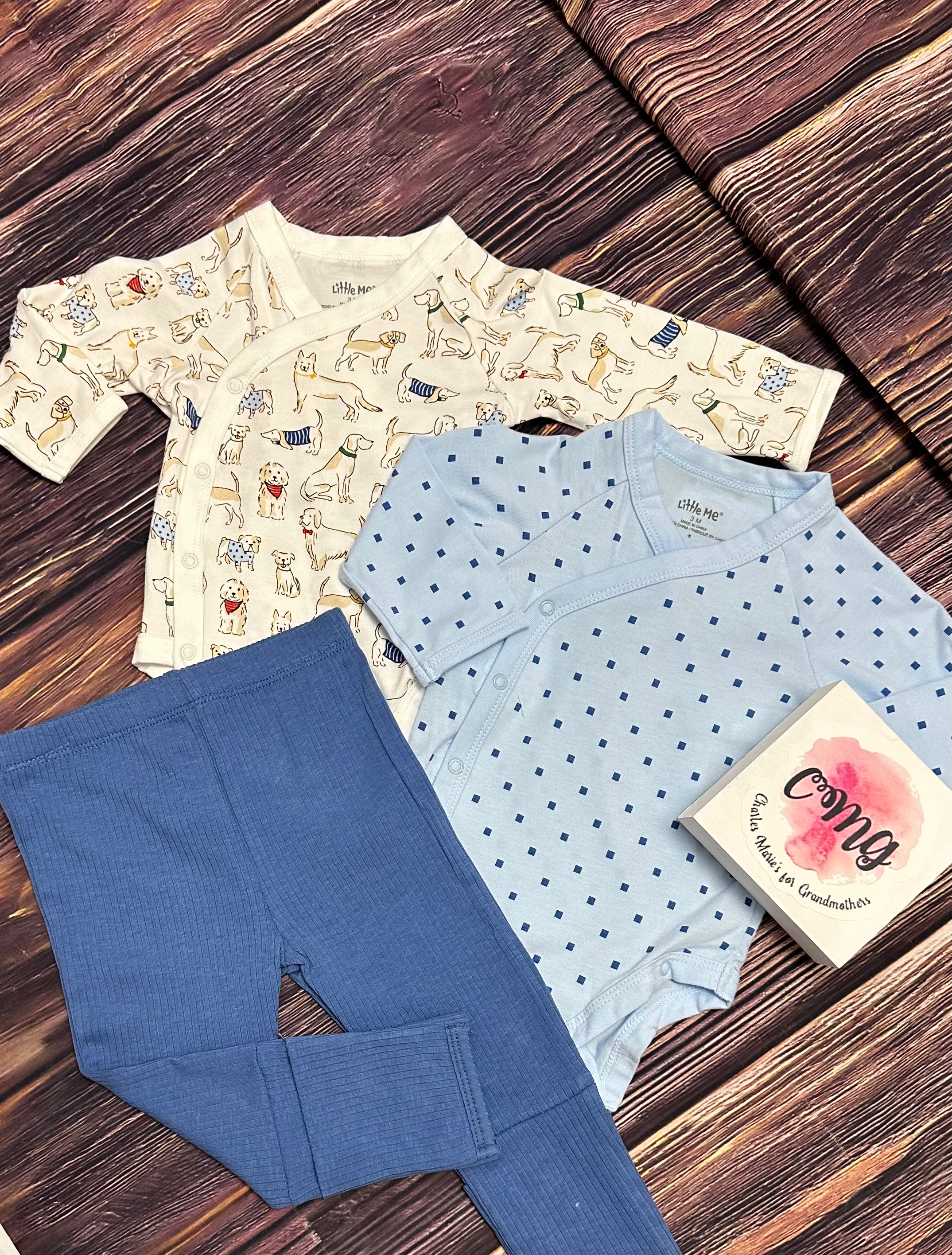 Little Me Puppy Parade 3 pc long sleeve onesies and pant