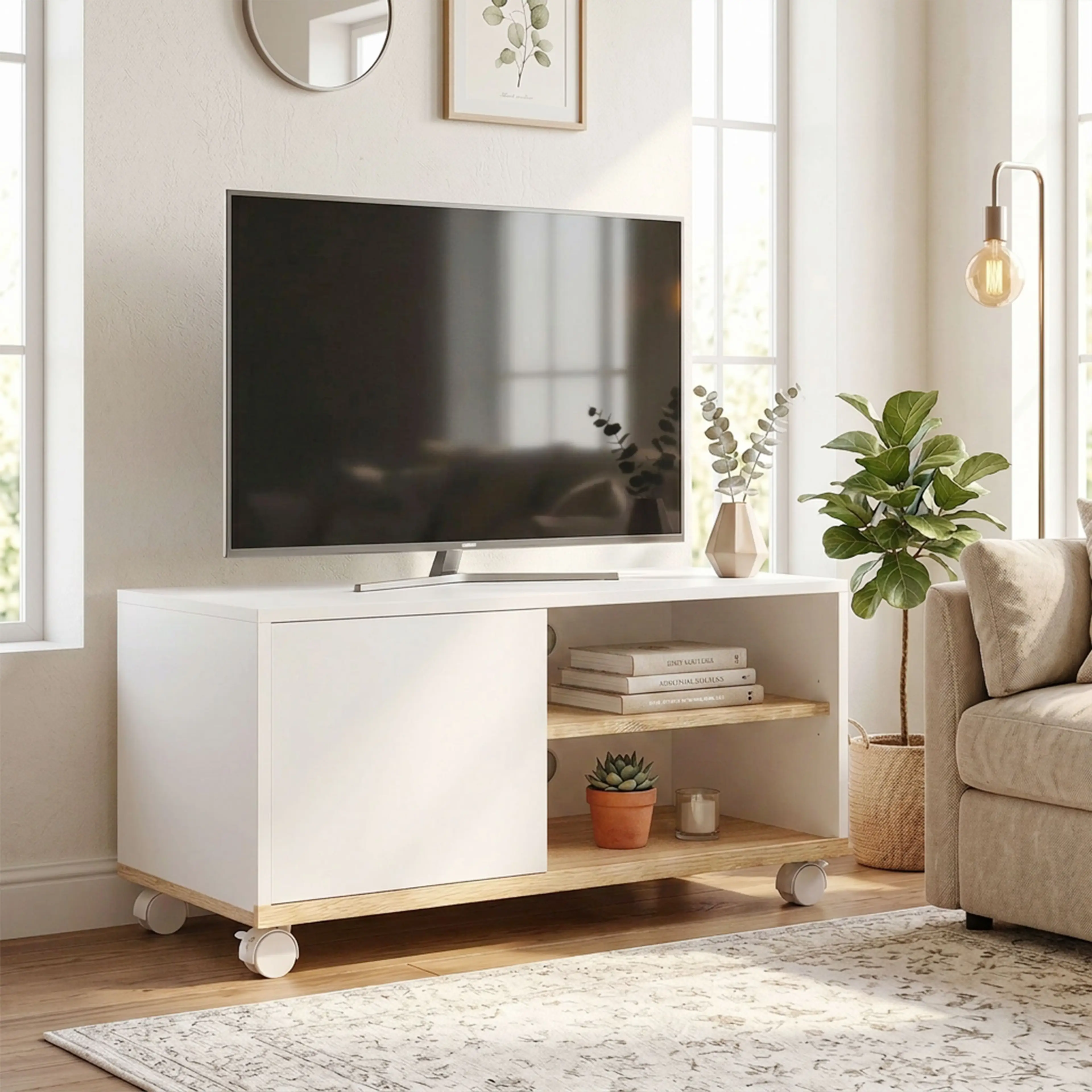 TV-bänk på hjul 80 cm, vit – bild 5