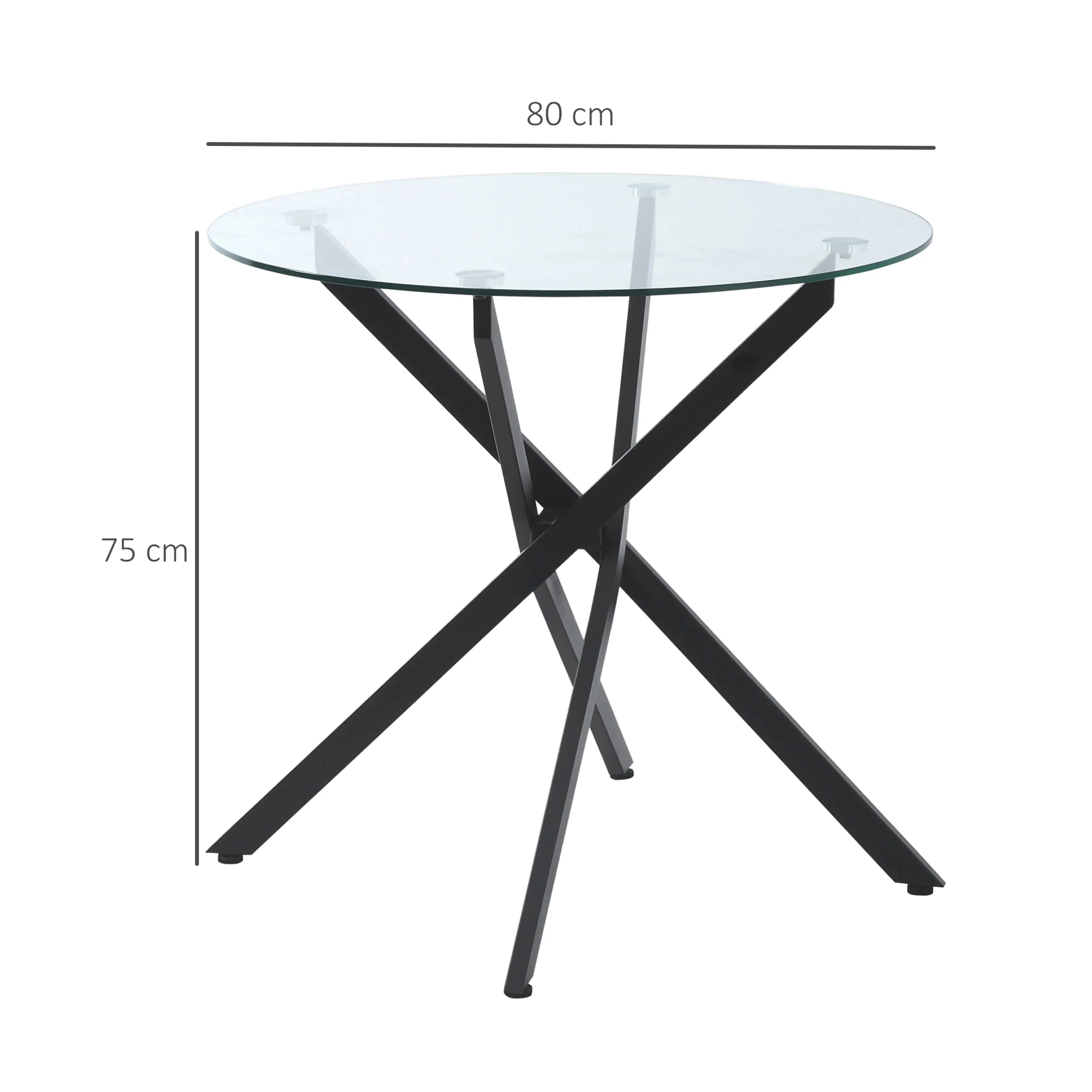 Måttbild: bordet är 80 cm i diameter och 75 cm högt