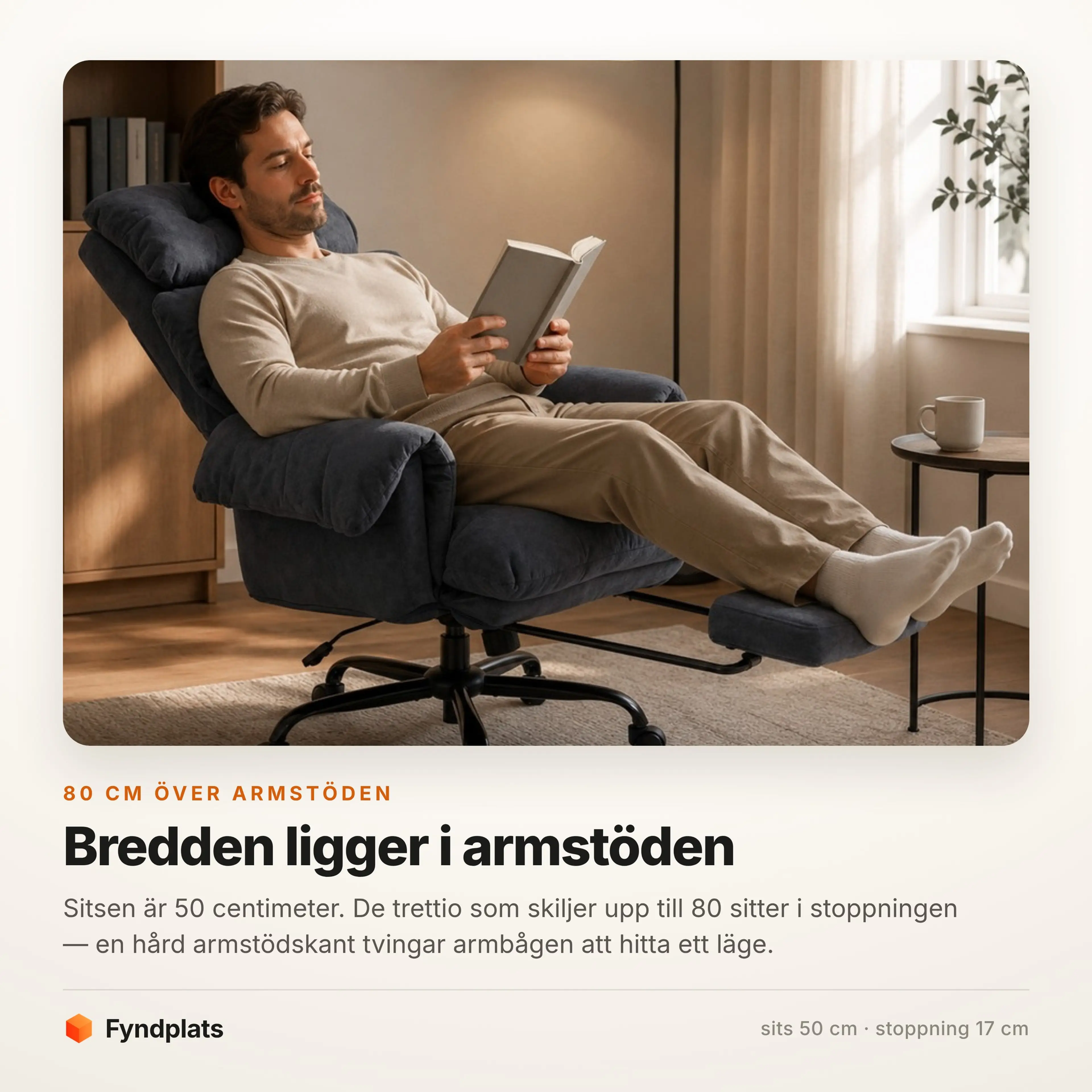 Kontorsstol 80 cm bred med stoppade armstöd – bild 3