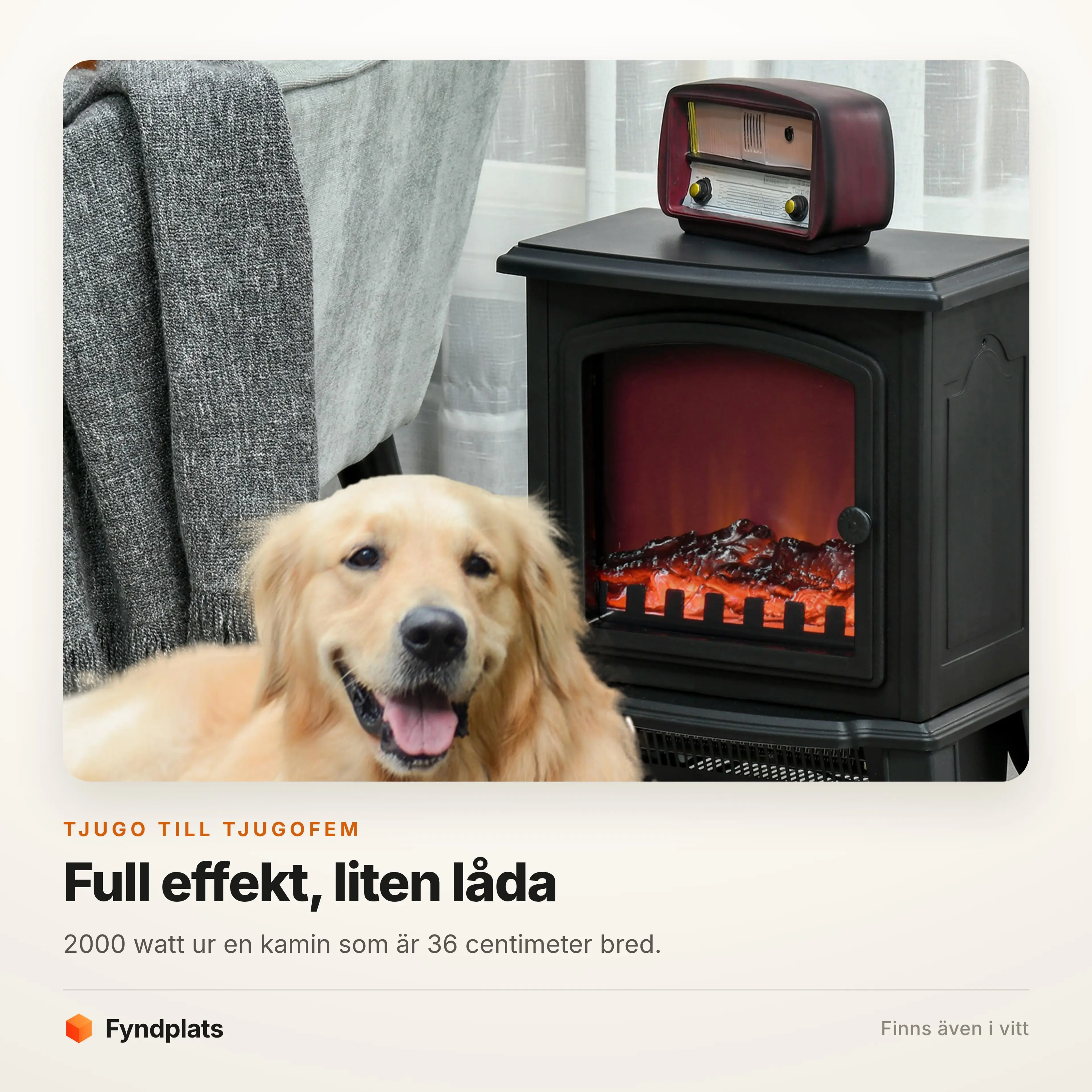 2000 watt ur en kamin som är 36 centimeter bred