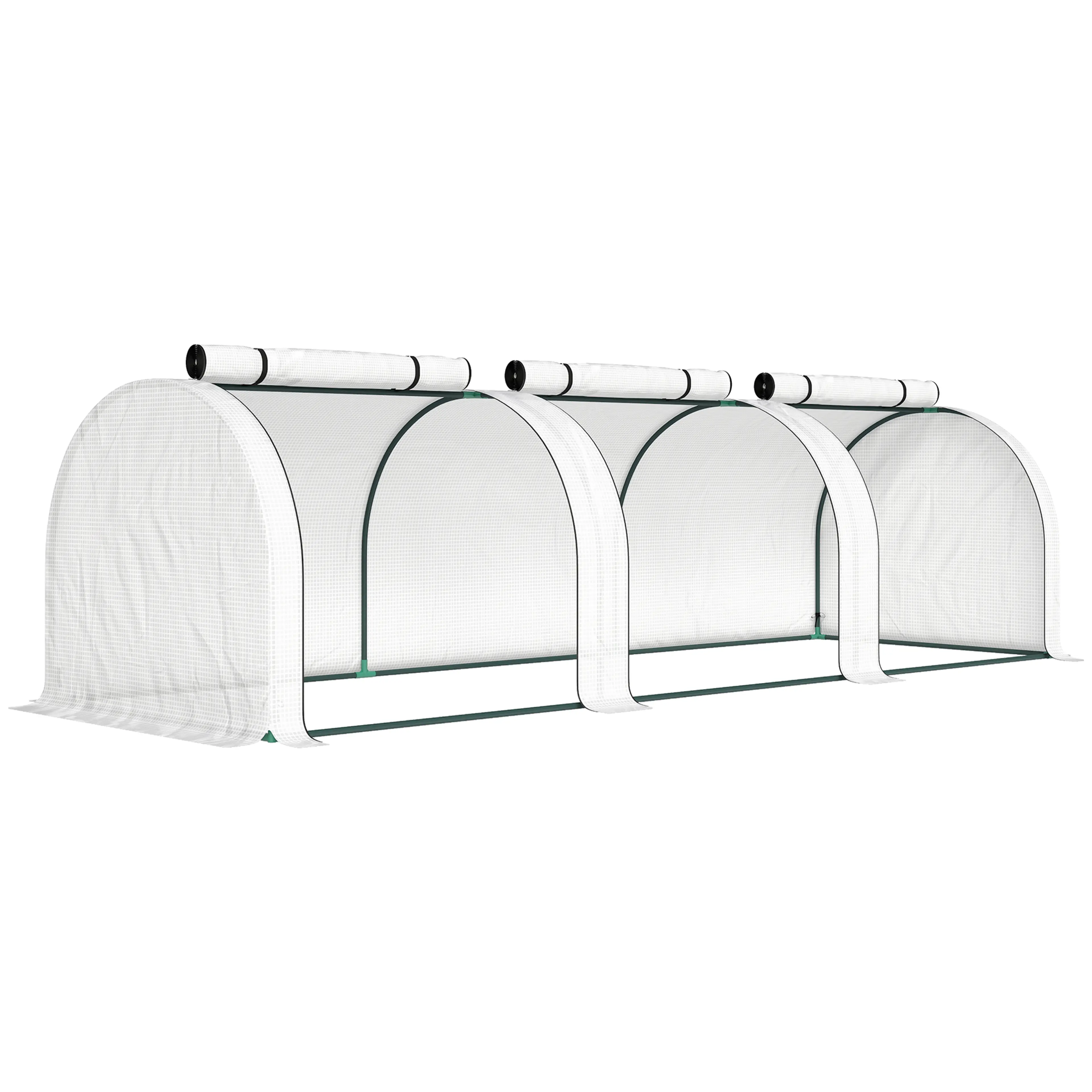 Tunnelväxthus med tre rullbara dragkedjedörrar och stålram – 295 × 100 × 80 cm