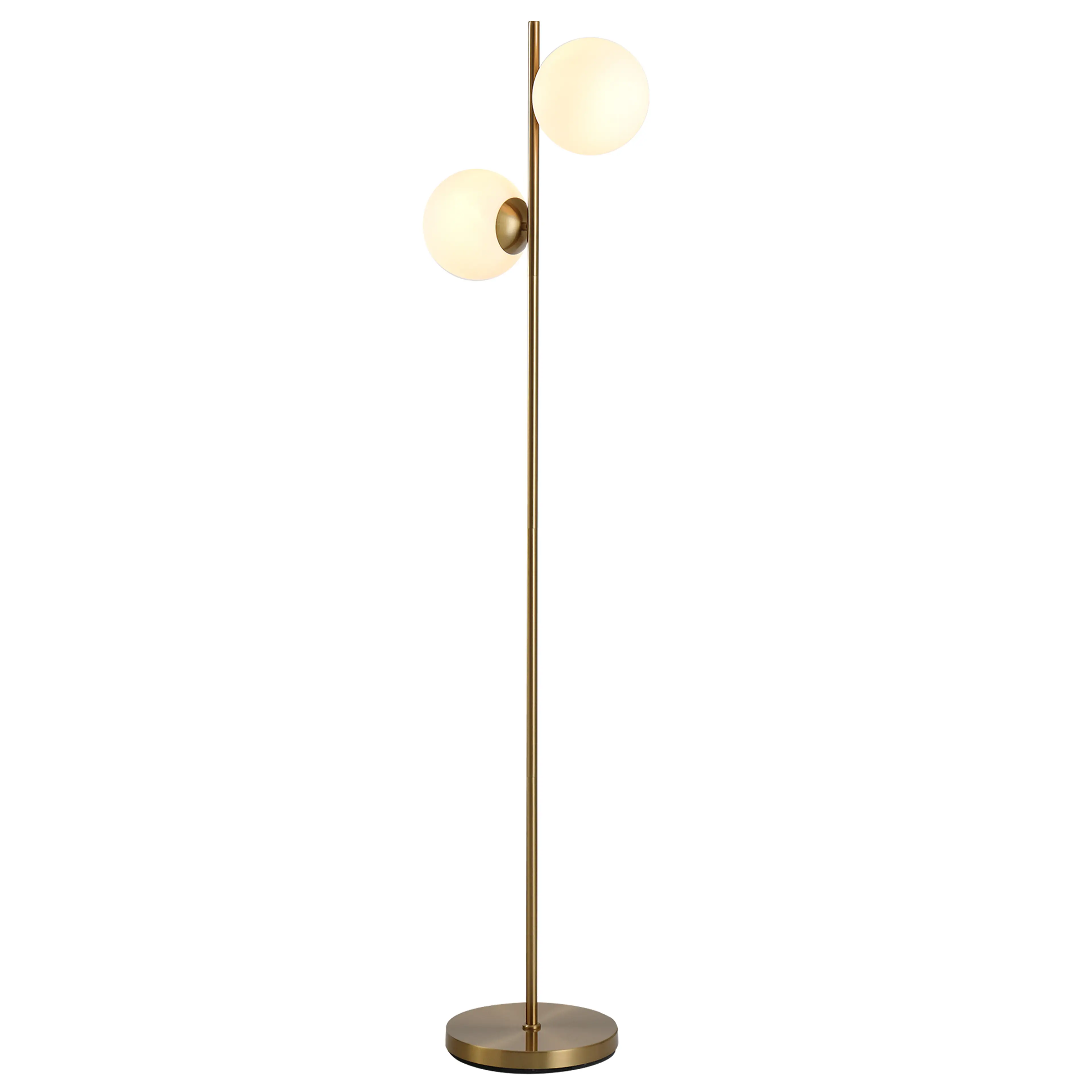 Golvlampa med två glasklot 165 cm – guldfärgad stam, två E27