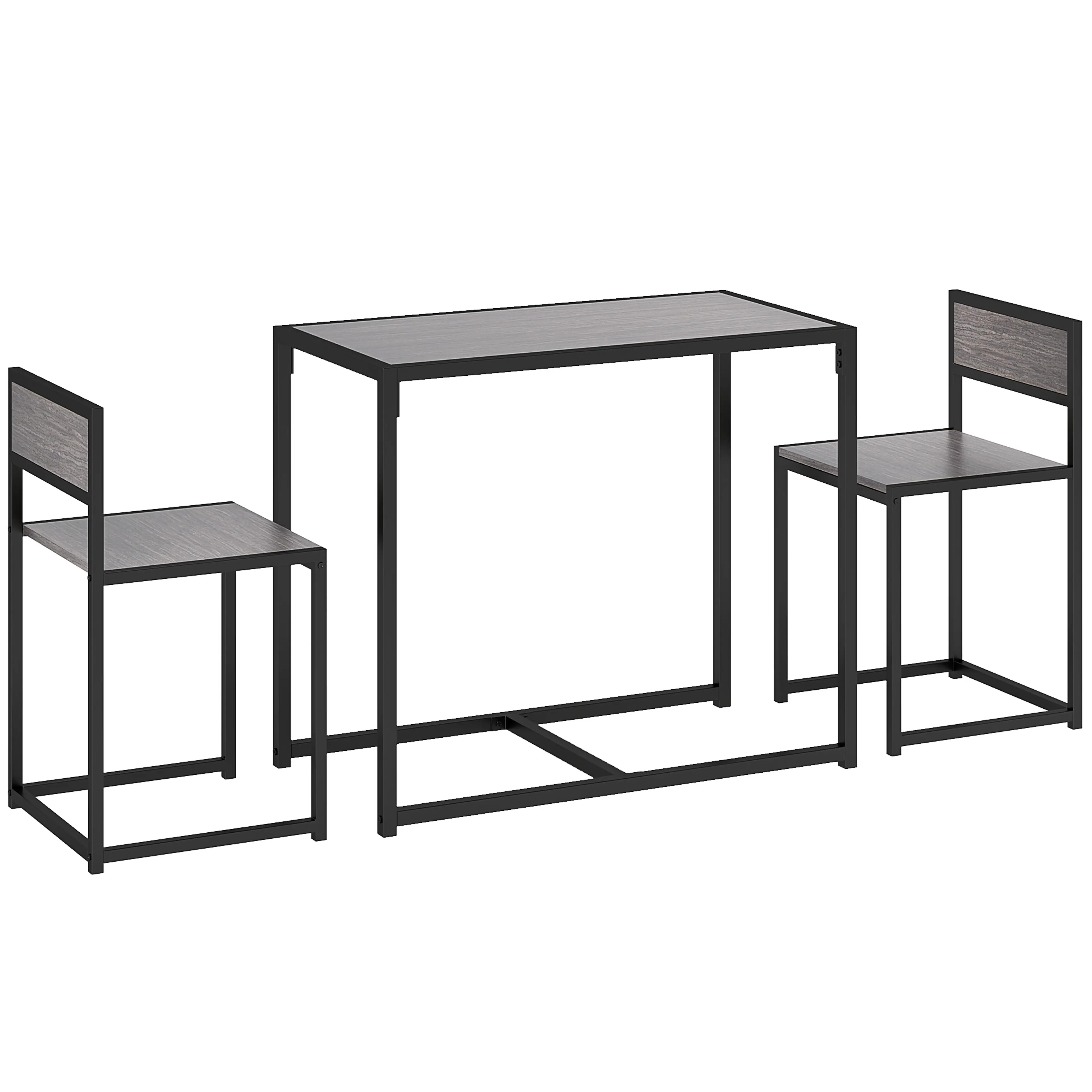 Köksbord med två stolar – 90 × 47 cm, stolarna skjuts in under bordet