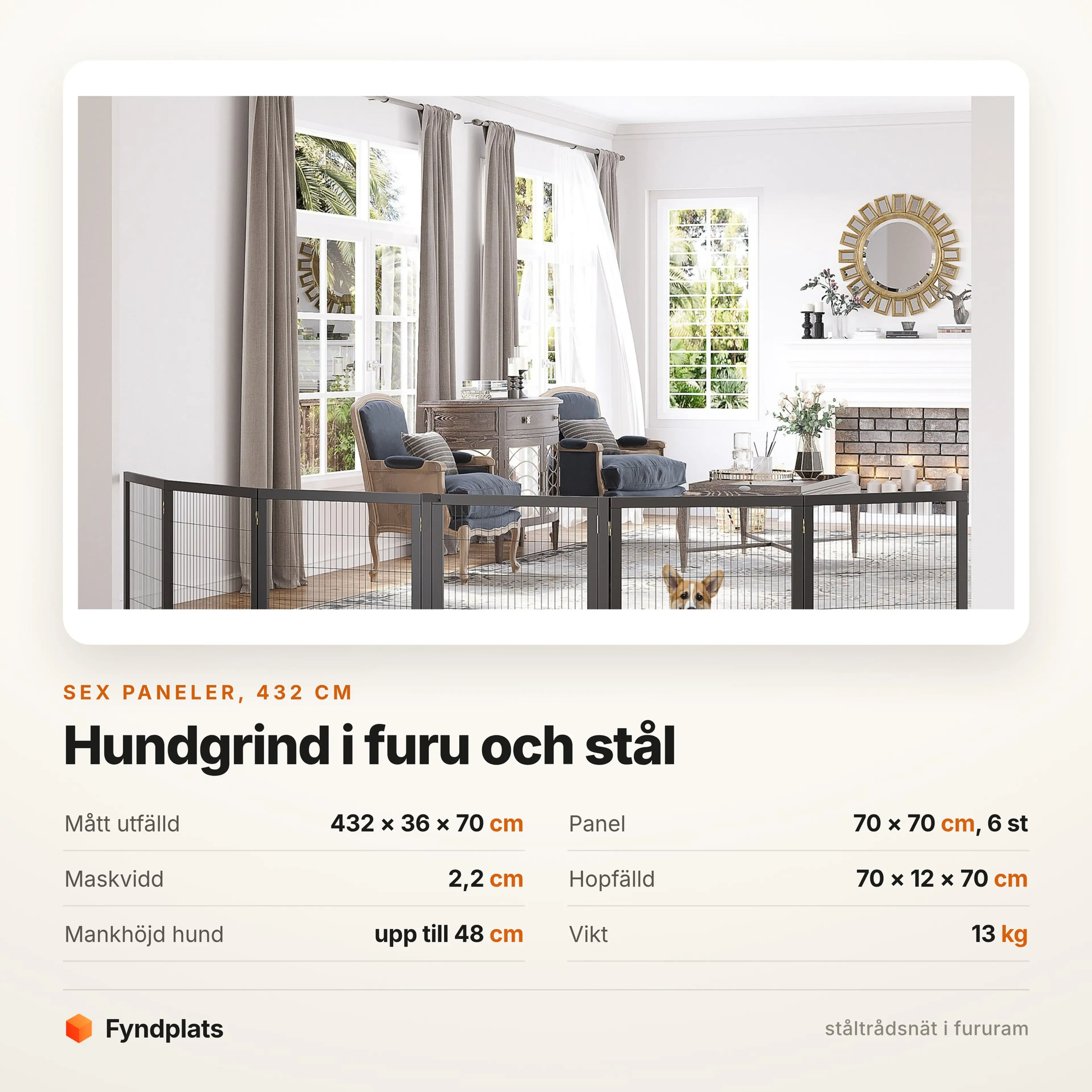 Hundgrind 432 cm i furu och ståltrådsnät – bild 3