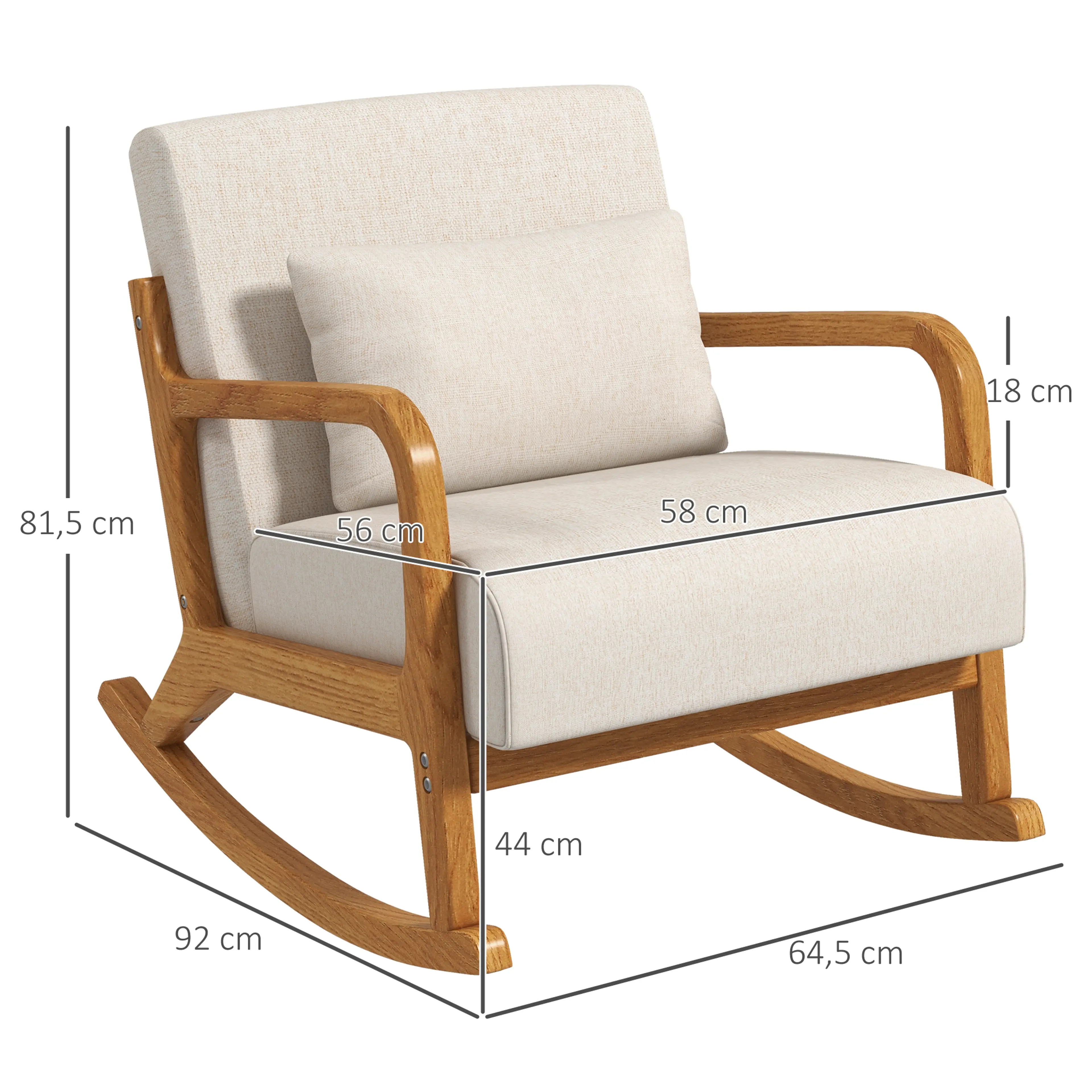 Måttritning med 64,5 × 92 × 81,5 cm och sitsens 58 cm bredd