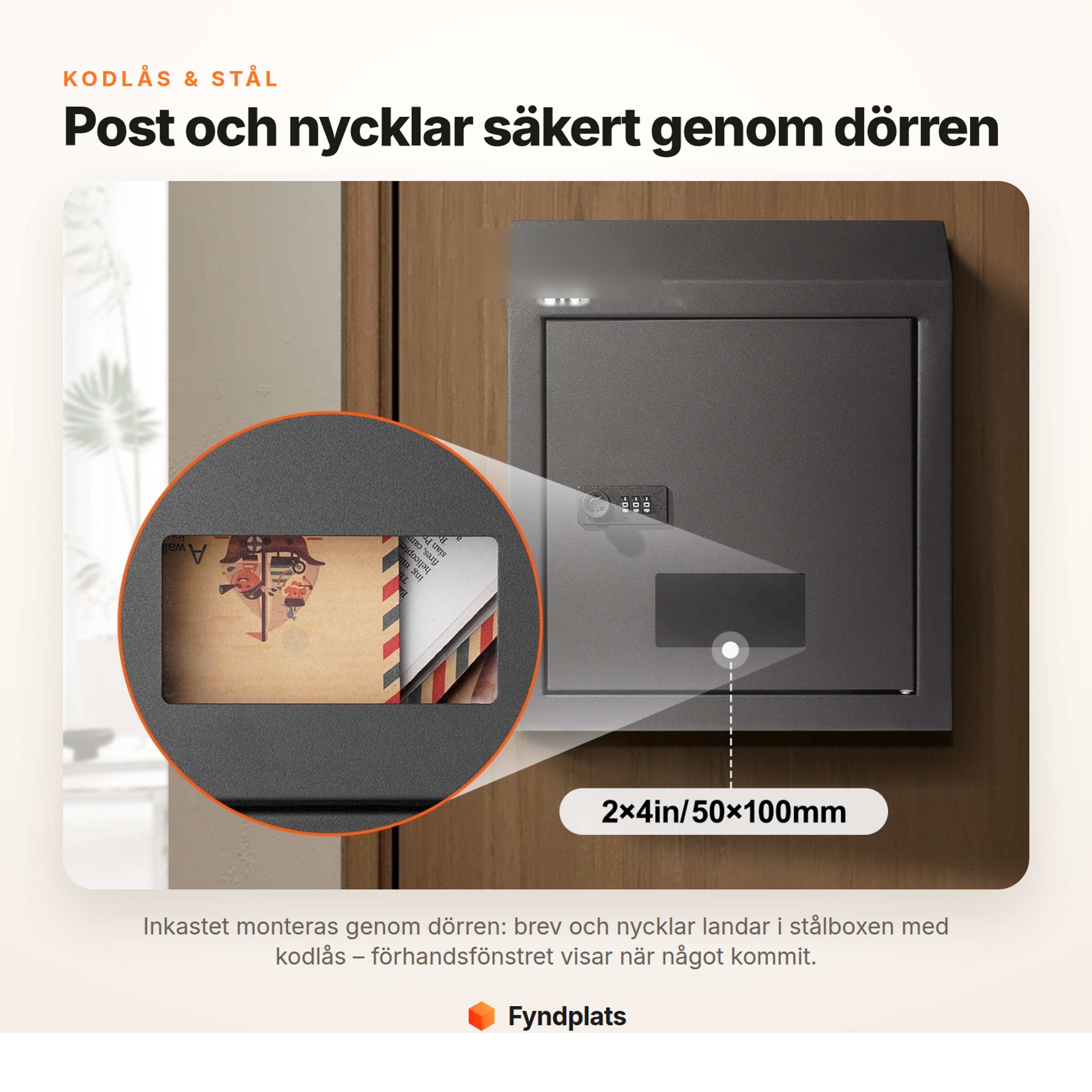 Nyckelinkast genom dörren – deponeringsbox i stål med kodlås